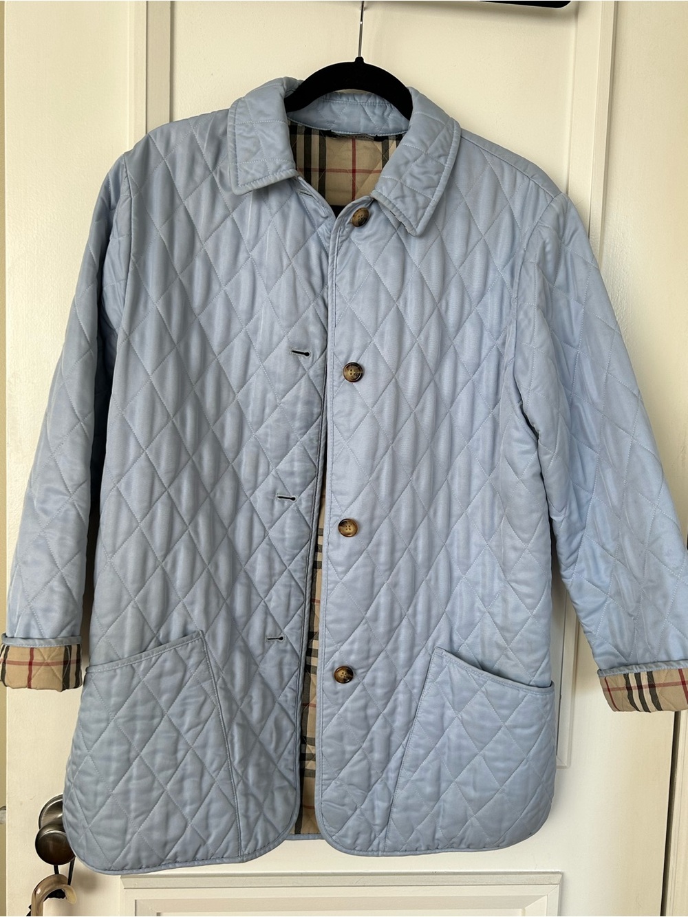 Light Blue Quilted Burberry Women’s Jacket, Size S, Beautiful Condition